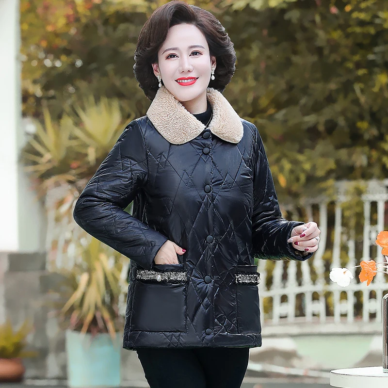 Middle-aged and Elderly Women's Coat Cotton Padded Winter Jackets No Wash Plush Thick Warm Overcoat Parkas