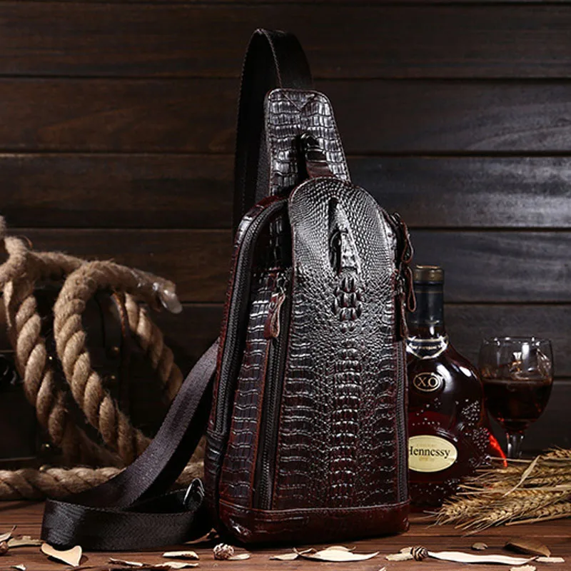 

Messenger Leather Men Grain Bag Crocodile Sling Chest Shoulder Cowhide Bags Genuine Layer First Vintage Casual Pack Head