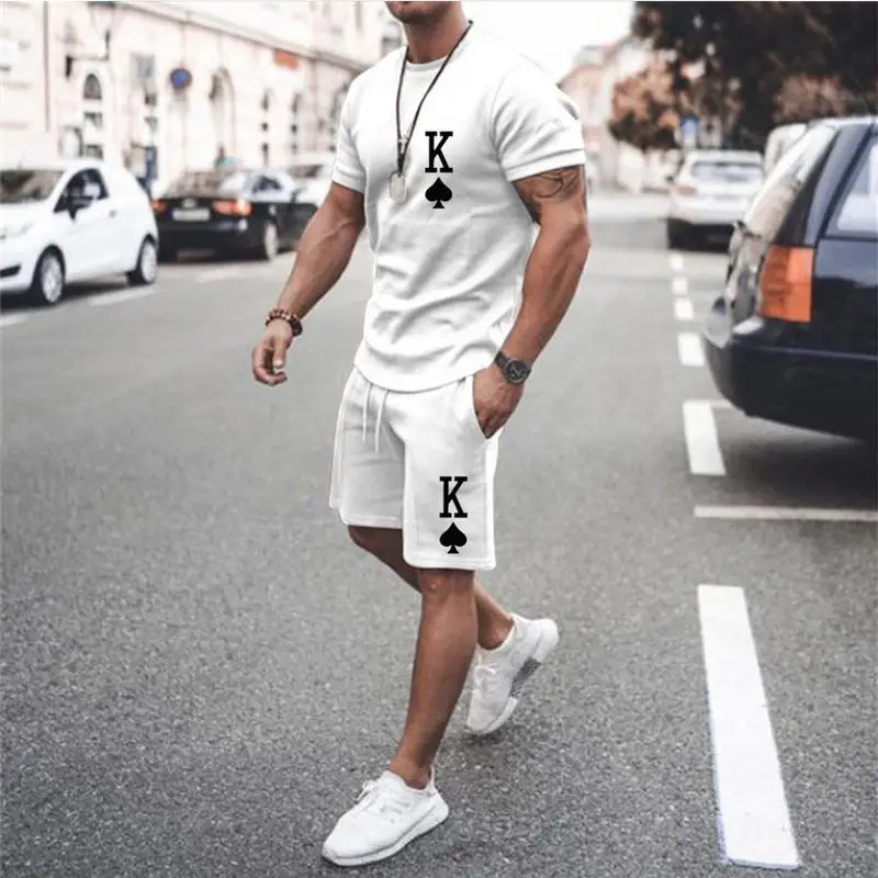 

2022 New 2-piece Men's Sportswear Suit Fitness Summer Printing Men's Shorts T-shirt Men's Suit