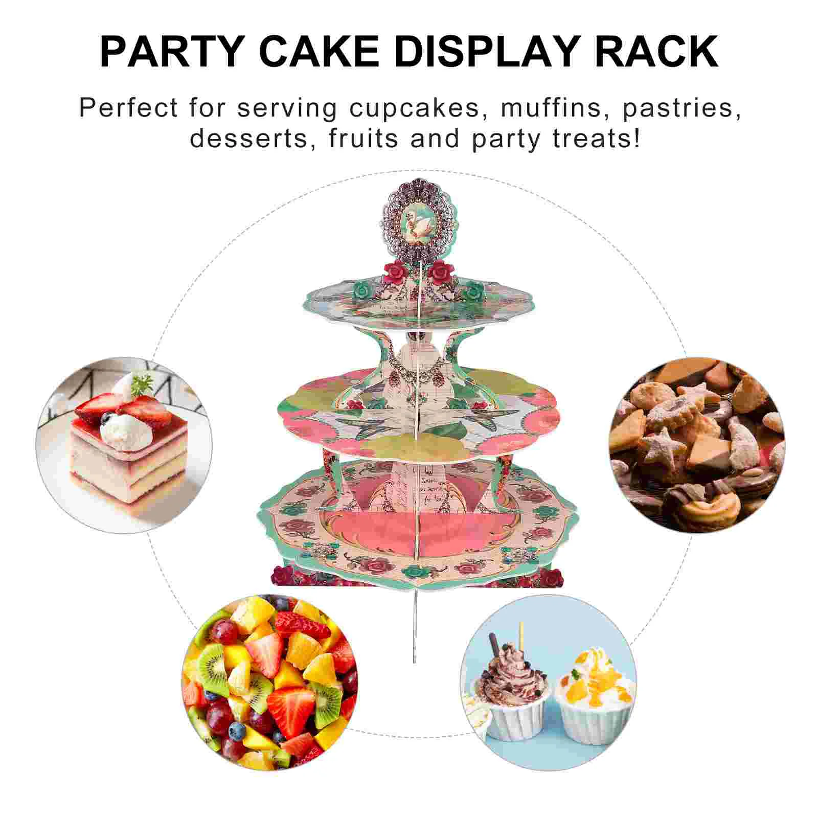 3pcs 3-layer Cupcake Stands Round Paper Cake Display Racks Dessert |