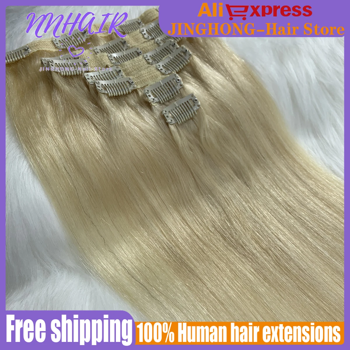 

NNHAIR Clip-in Human Hair Extensions 100% Human Hair Remy Hair Clip-in-hair 7 Pcs/Set Full Head