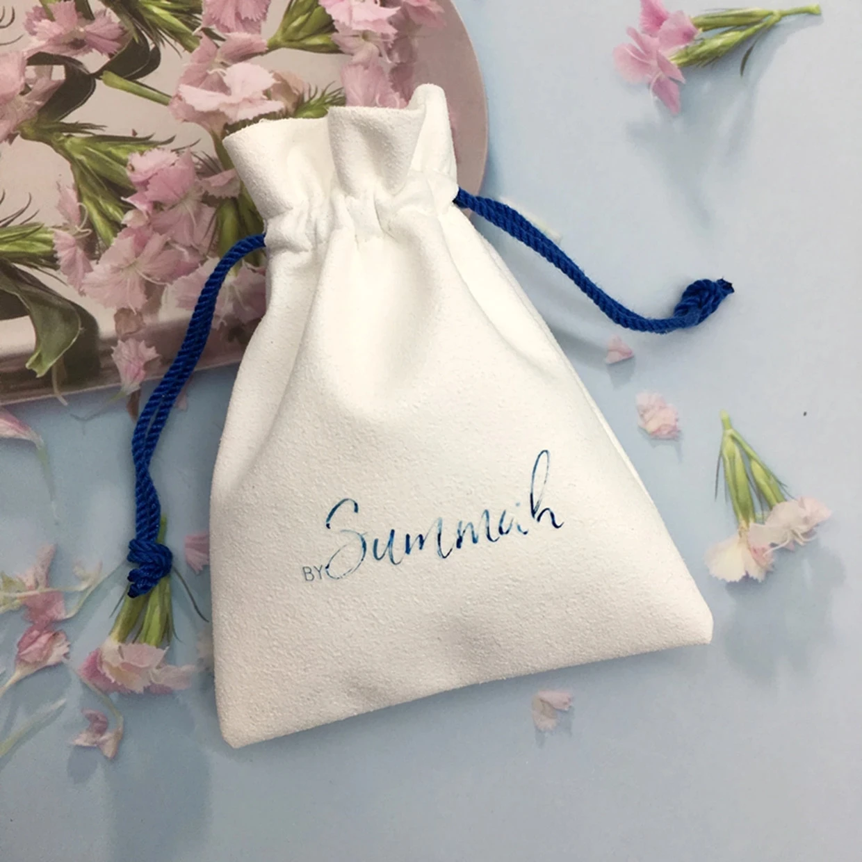 50pcs White personalized color logo drawstring bag custom bagging bag jewelry pouch necklace bag suede bag skin care product bag