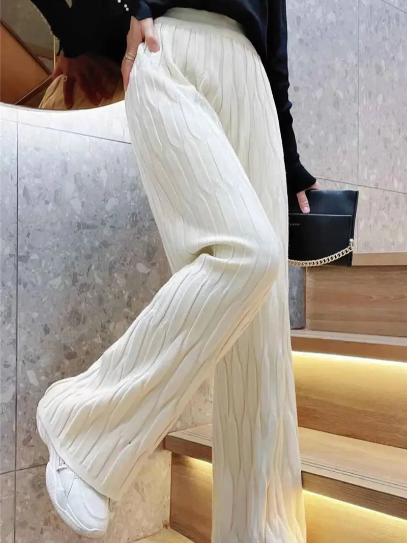 

Брюки женские трикотажные с широкими штанинами и высокой талией, на осень/зиму