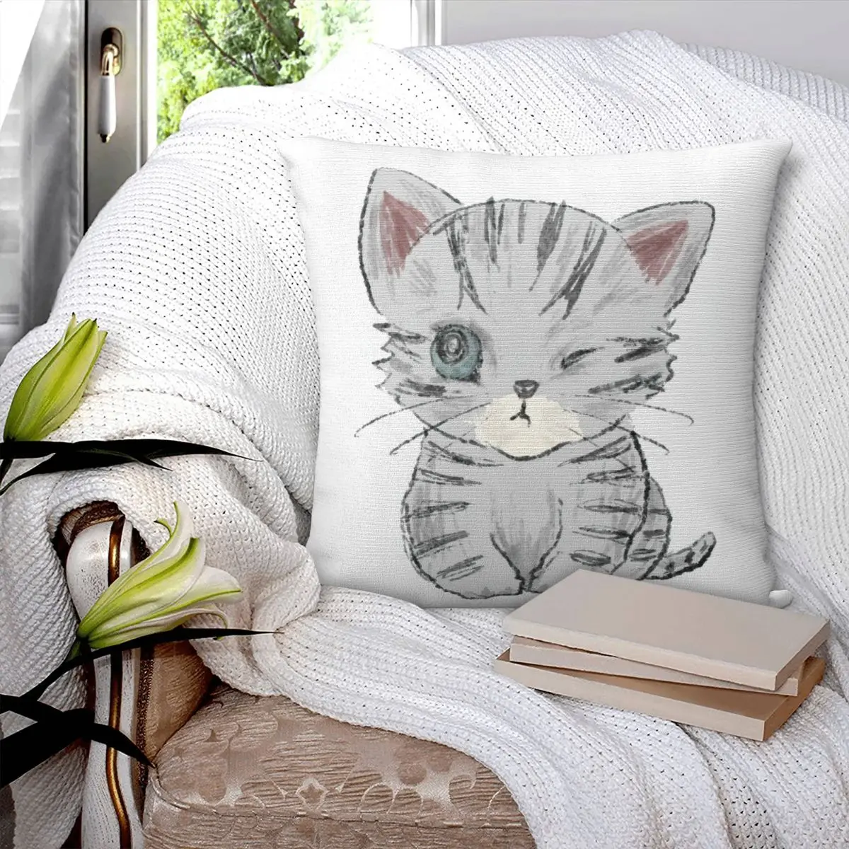 

Winking American Shorthair Cat Pillowcase Printed Cushion Cover Sofa Waist Pillow Pillow Cover