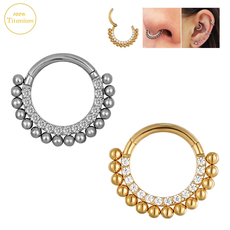 1PC G23 Titanium High Section Clickers Zircon Nose Ring Septum Ear Cartilage Earrings Septum Ring Fashion Piercing Jewelry 16G