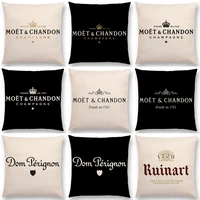 black white linen cushion cover luxury decoration pillow case high quality printed bar letters hotel family sofa pillow cover