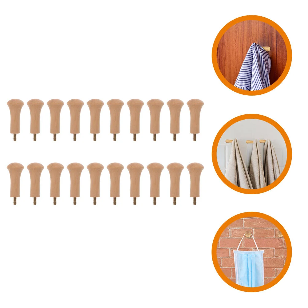 

20 Pcs Hooks Hats Wardrobe Wooden Shaker Pegs Clothes Hanger Screw-in Door Screw-on Home Supplies
