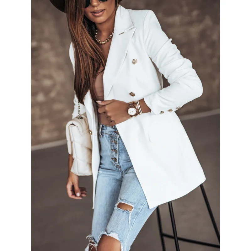 Blazer for Women 2023 Autumn and Winter New Solid Color Blazer Women Long-sleeved Double-breasted Cropped Blazer