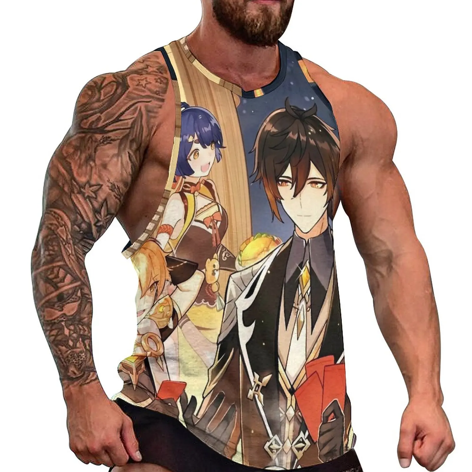 

Майка Genshin Impact мужская оверсайз с рисунком, милая тренировочная пляжная уличная одежда с рисунком, рубашка без рукавов