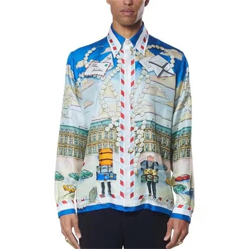 

Top Quality Casablanca Cloudy Fairyland Crane Silk Full Pirnt Long Sleeve Shirt