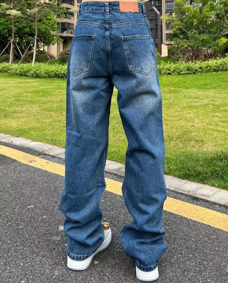 Mens Harajuku Destoryed Ripped Holes Zipper Straight Jeans Women Fashion Hip Hop Streetwear New Casual Joggers Denim Jeans Pants