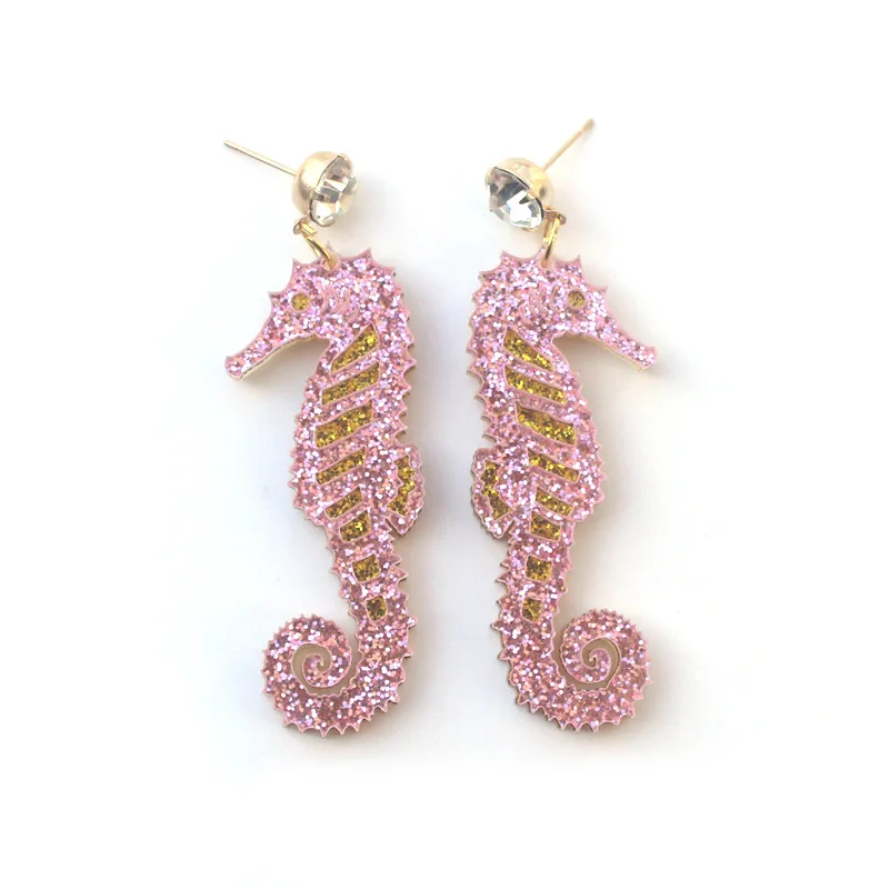 Блестящие акриловые висячие серьги в виде морских животных коньков для женщин