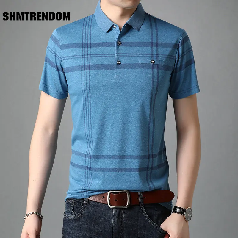 

Мужская рубашка-поло в полоску, повседневная Однотонная рубашка-поло с коротким рукавом, лето 2023