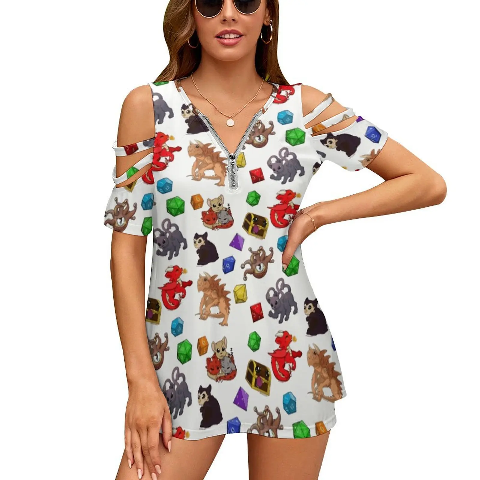 

Женские винтажные футболки на молнии с изображением подземелья и принта, топы, футболка с рисунком Twinstarstudios, Owlbear Terasque Beholder