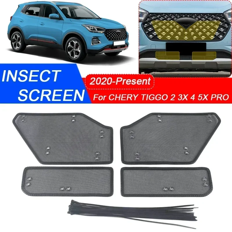 Фото 4 шт. для CHERY Tiggo 2 3X 5X Pro 2020-2025, автомобильная защита от насекомых, защитная крышка воздухозаборника, сетка, вентиляционное отверстие, гоночный гриль, фильтр №1