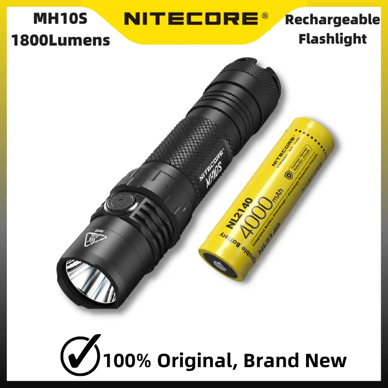 NITECORE MH10S Tactical flashlight 1800Lumens Type-C Rechargeable Metal Side Switch With NL2150 4000mAh Battery Troch Light