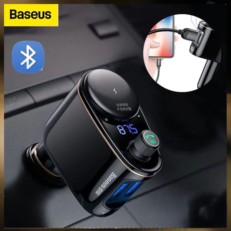 

Baseus Bluetooth Car Charger 3.4A Dual USB Fast Charger FM Transmittor Handsfree Phone Charger Adapter Mobile Phone Car Charging