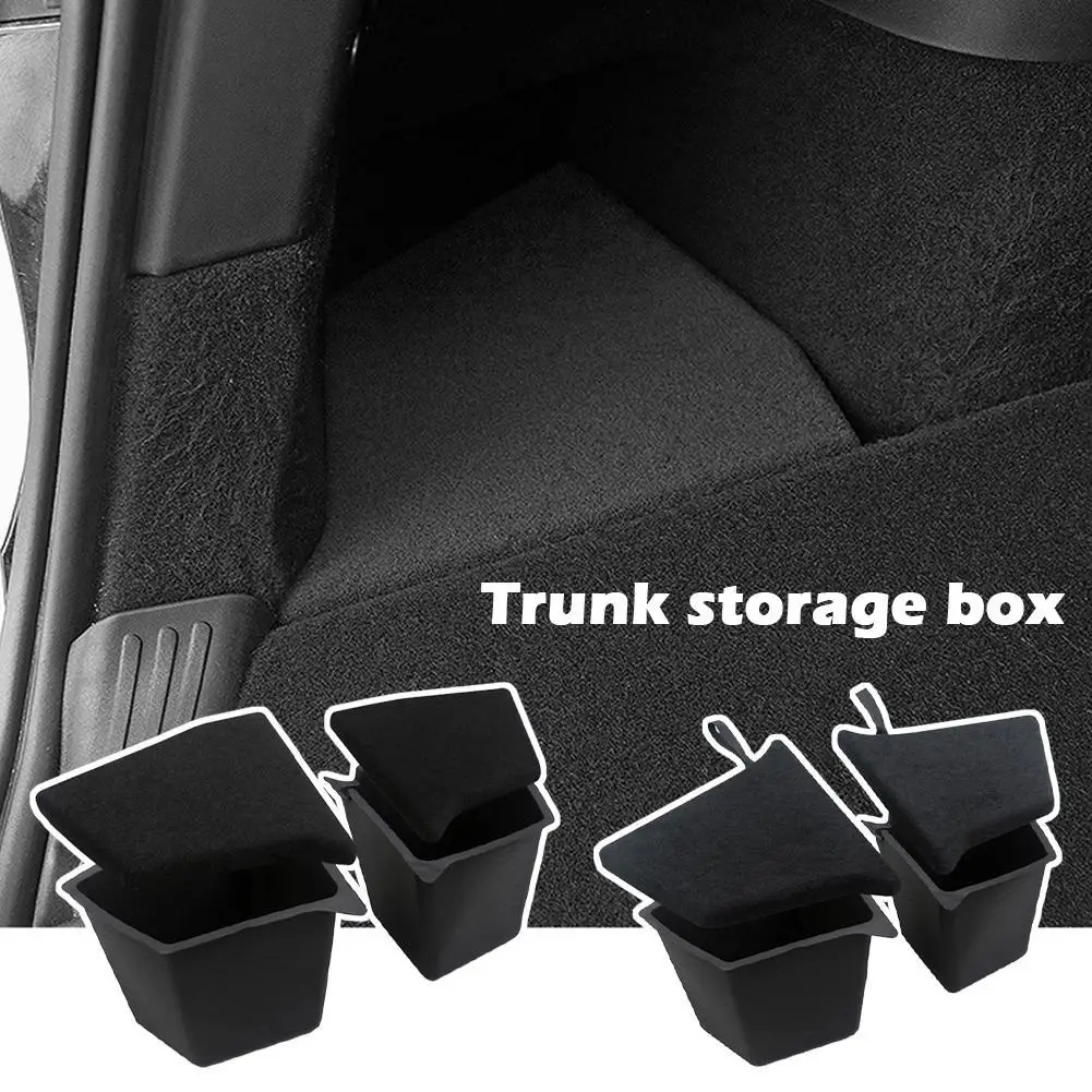 

For Tesla Model Y 2023 2022 2021 Trunk Side Storage Bins Cargo Compartment Liners TPE Box Boot Organizer Bucket With Carpet Lids