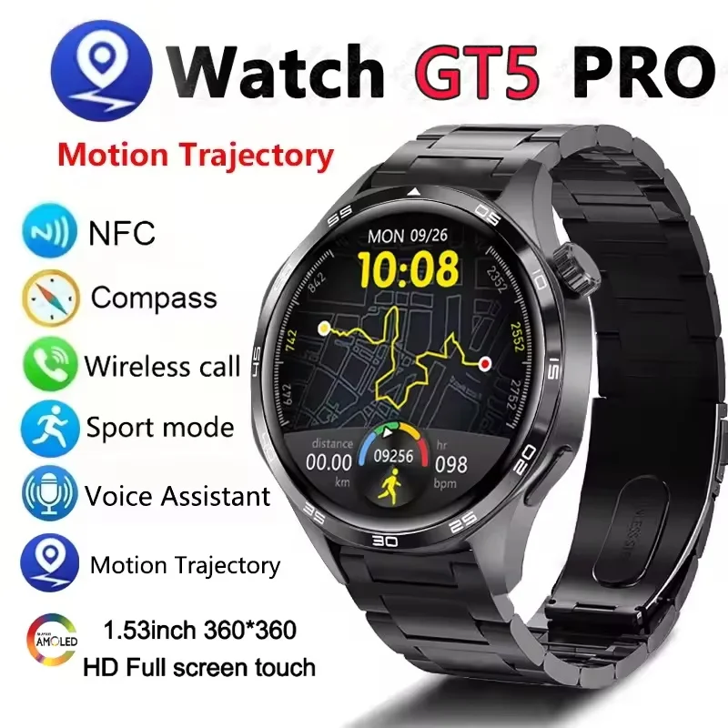 GT5 PRO Смарт-часы Мужские часы 5 Pro AMOLED HD-экран Bluetooth Вызов GPS Траектория NFC Компас