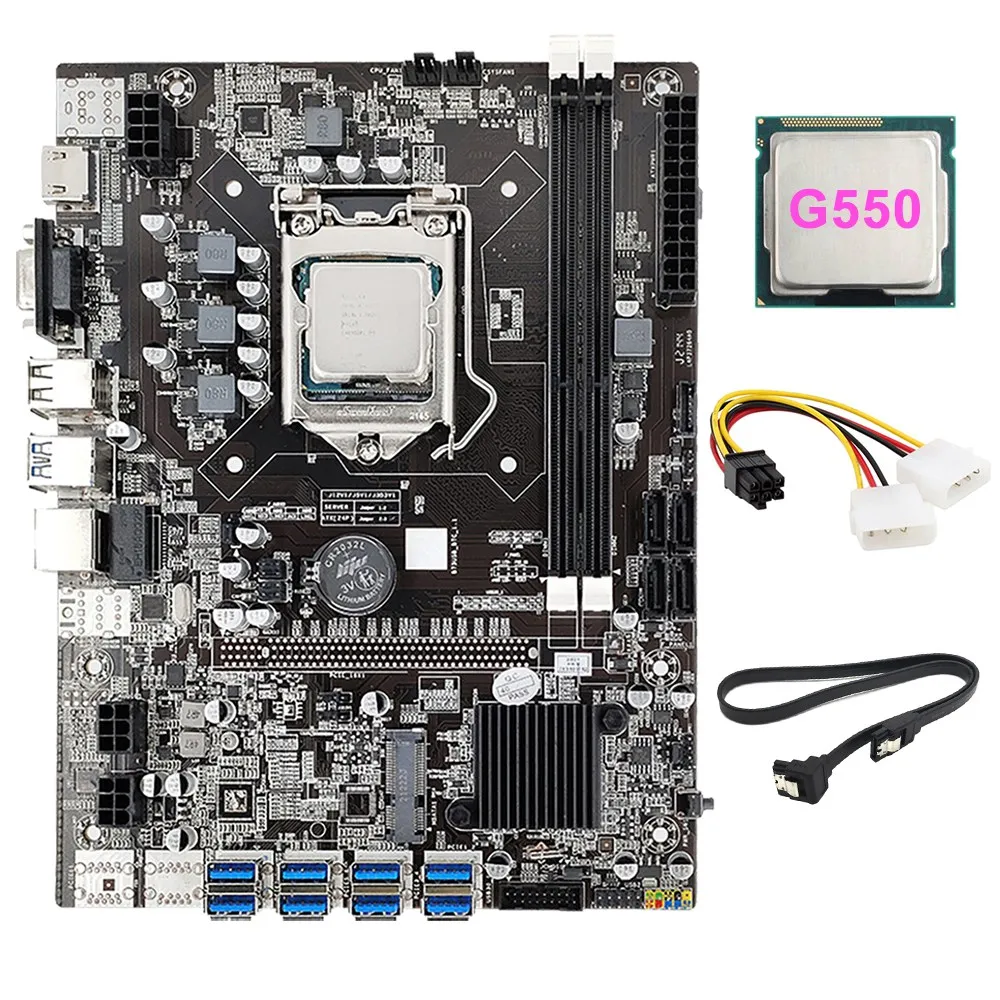 B75 8 Card BTC Mining Motherboard 8X USB3.0(PCIE) LGA1155 DDR3 RAM SATA3.0+G550 CPU+4PIN to 6PIN Power Cable+SATA Cable