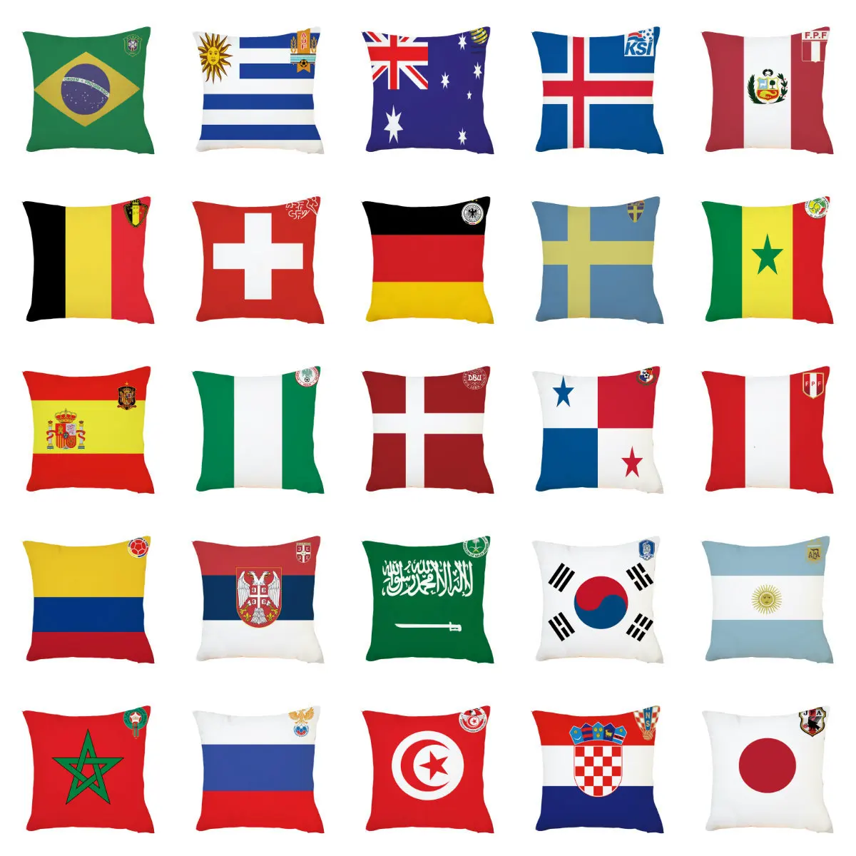 2022 Qatar Football World Cup Top 32 Team Logo Pattern 45 * 45cm Подушка для подушки подушка автомобильного