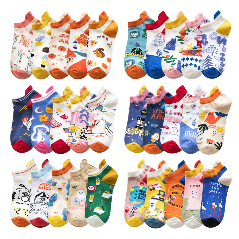 Animal Harajuku Cotton Cartoon Women Low Sock Spring Summer Funny Sweet  Jacquard Weave Casual Breathable Slippers Ankle Sock