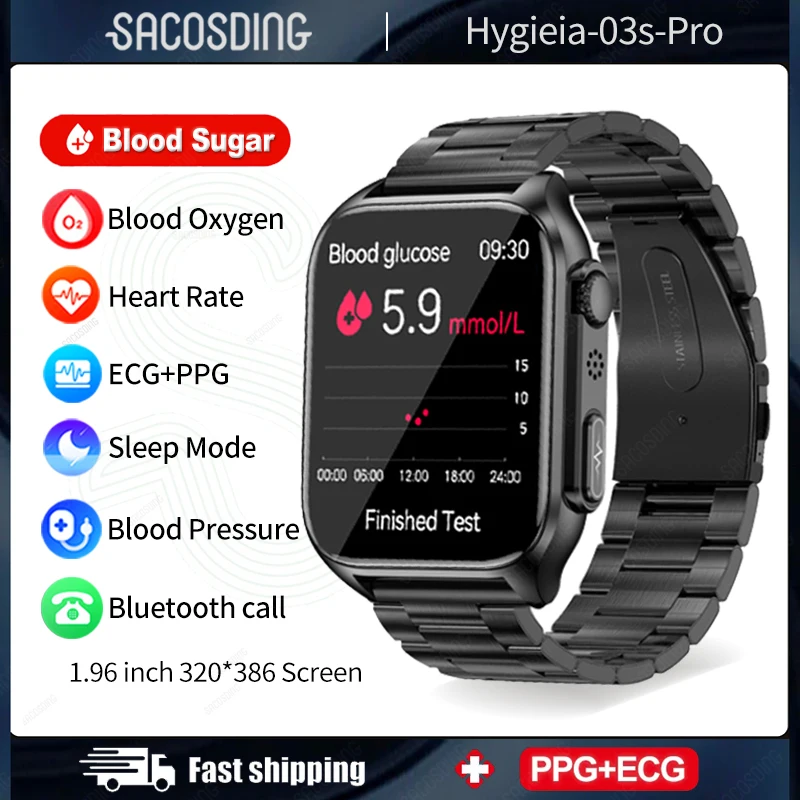 

2023 New Blood Sugar ECG+PPG Smart Watch Men AI Voice Assistant Bluetooth Call Automatic Infrared Blood Oxygen Health Watch IP67