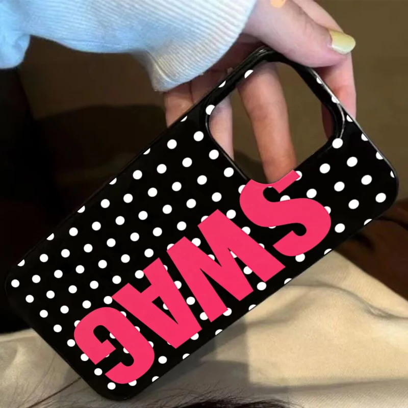 Фото Чехол для телефона с узором в горошек и надписью SWAG для iPhone 17 16 15 14 13 12 11 Pro Max Air 16e XR X XS 7 8 Plus, мягкий чехол №4