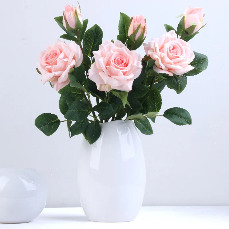 

High Quality Simulation 2 Roses Wedding Home Living Room Dining Table Decoration Fake Artificial Flowers Party Decor Cheap