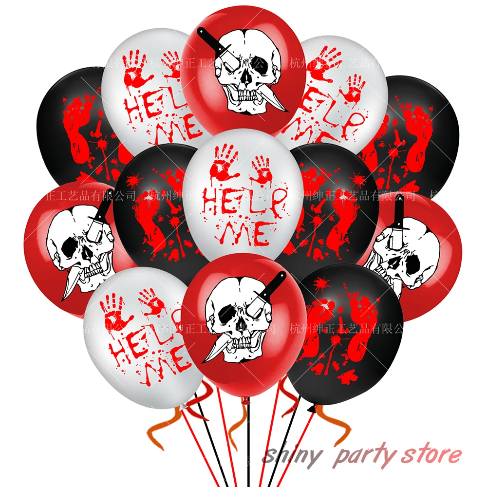

Halloween Party Decoration Balloons Banner Scissors Axe Skull Blood Pattern Cake Card Inserting Balloon Set Ghost Festival Parti