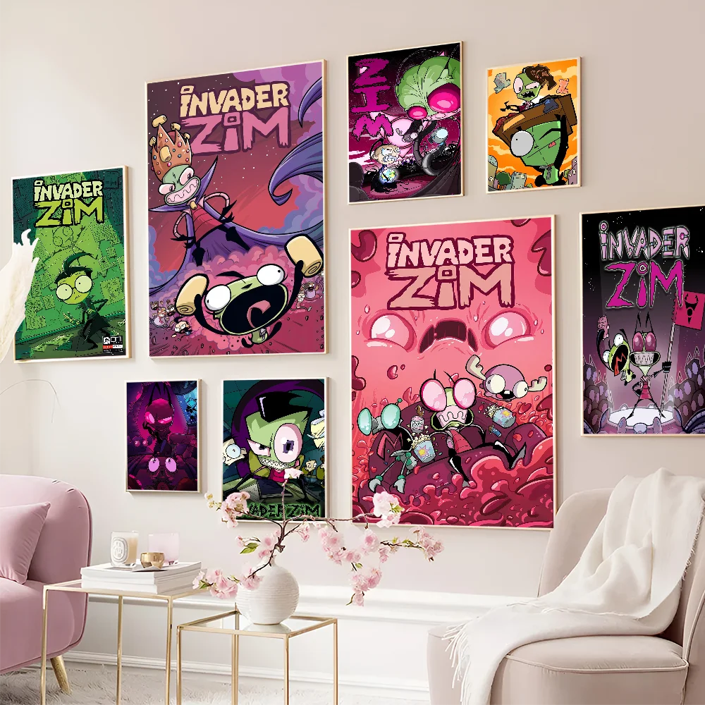 I-Invader Z-Zim Cartoon Anime Posters Sticky Whitepaper Prints Artwork Kawaii Room Decor