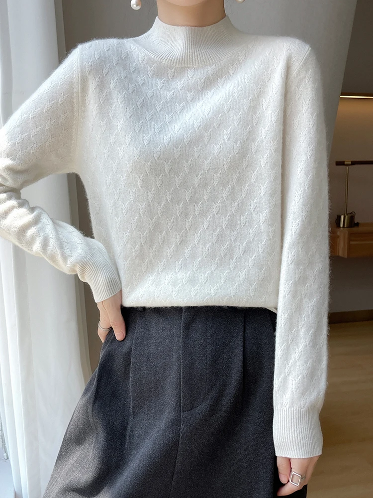 Женский кашемировый свитер мягкий теплый пуловер с круглым вырезом вязаный