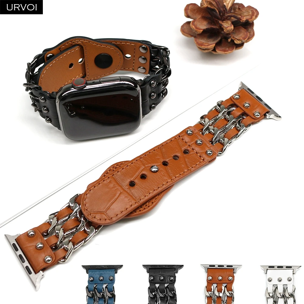 Ремешок URVOI для Apple Watch ultra series 8 7 6 SE5432 ремешок из натуральной кожи iWatch дизайнерский