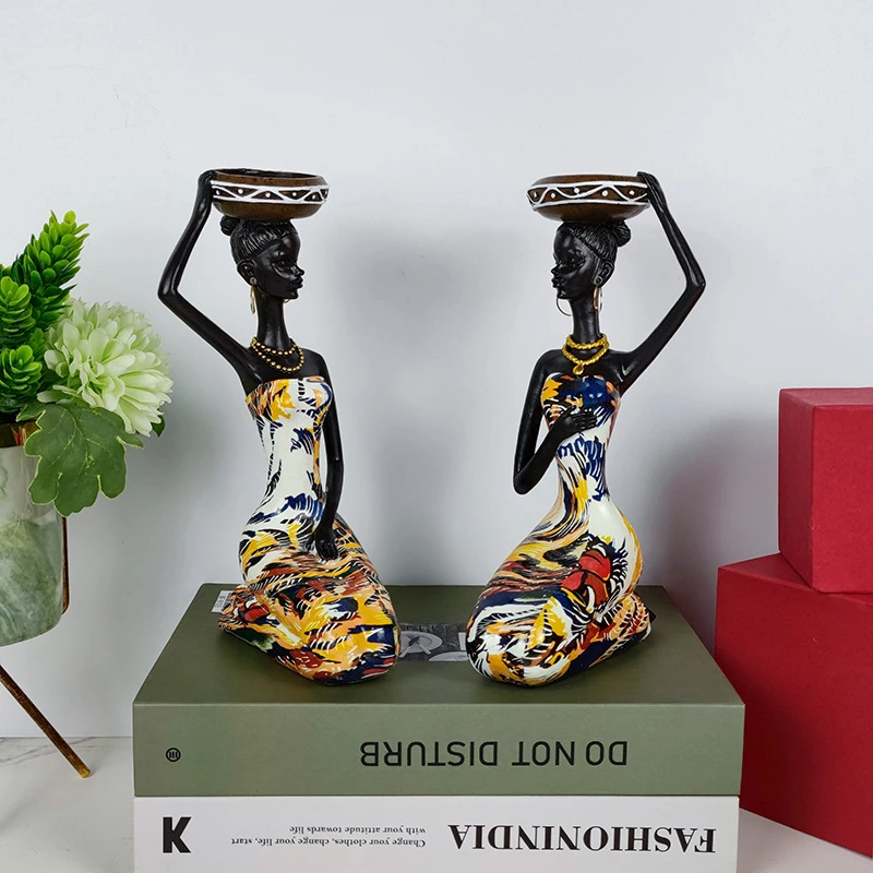 Creative Human Candlestick Statue Candle holder African Figurines Candlestick For Dining Living Room Decoration Resin Crafts