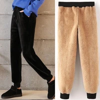 womens casual cashmere thick trousers womens casual slim fit warm harem pants ladies lining wool winter sports pants