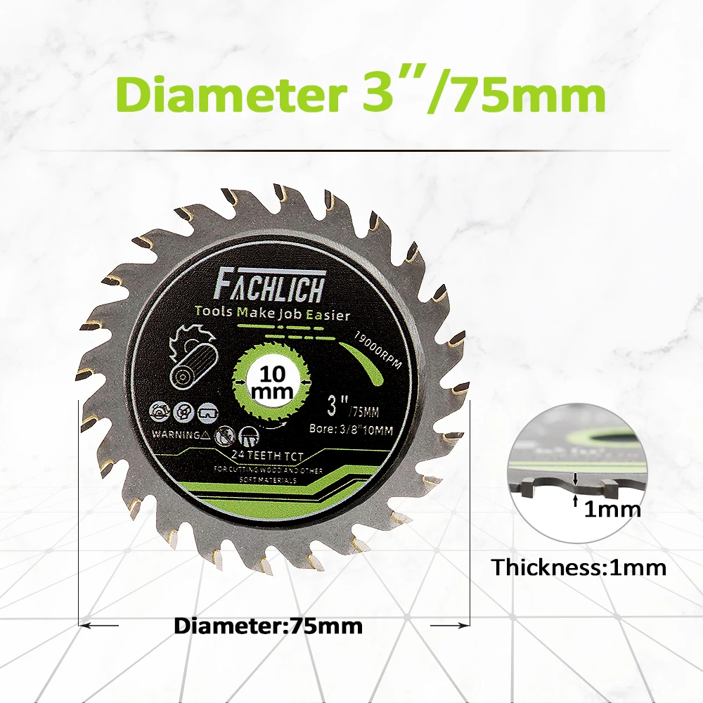 

Набор отрезных дисков FACHLICH 1/3/5/10 шт., 75 мм, для дерева, ПВХ, пластика, металла, твердосплавная дисковая пила TCT, 3-дюймовый мини-дисковый пильный диск