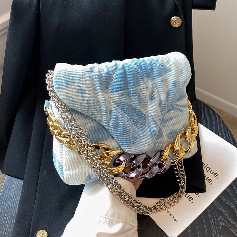 

Luxury Designer Jeans Bag Women Denim Shoulder Bag For Women 2022 Small Handbag Flap Crossbody Bag Ladies Metal Chain Clutch Bag