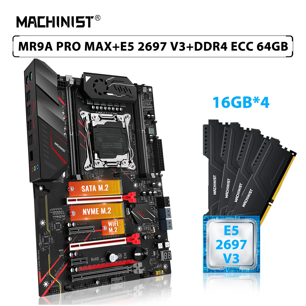 MACHINIST X99 MR9A PRO MAX комплект материнской платы LGA 2011-3 комплект Xeon E5 2697 V3 процессор ЦП 4*16 ГБ = 64 Гб ECC DDR4 Память ОЗУ NVME M.2