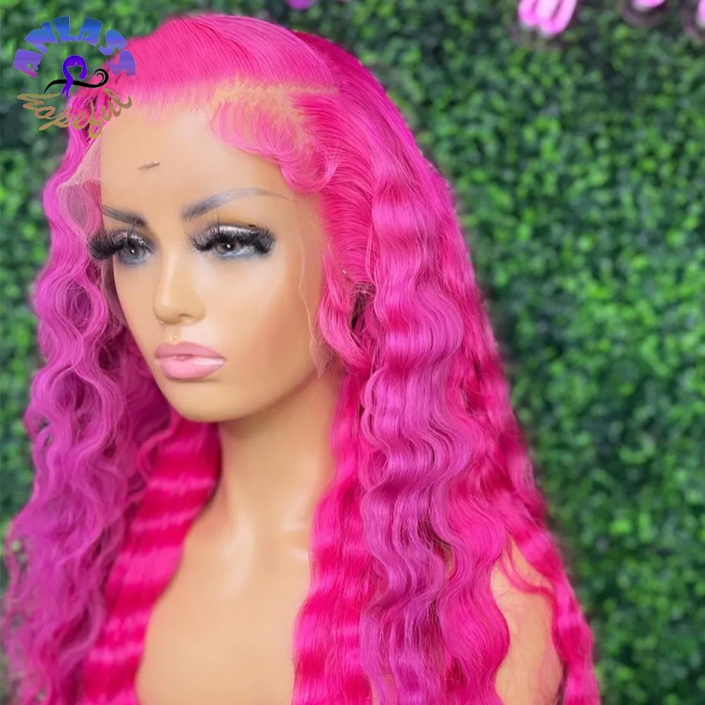 Perruque femme Pink Wig Water Wave Lace Frontal Wig Synthetic Wigs for Women Heat Resistant Fiber Natural Hairline  Cosplay