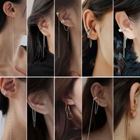 long chain threader tassel fringe double layer ear cuff fake piercing conch cartilage clip earrings for women 1piece not pair
