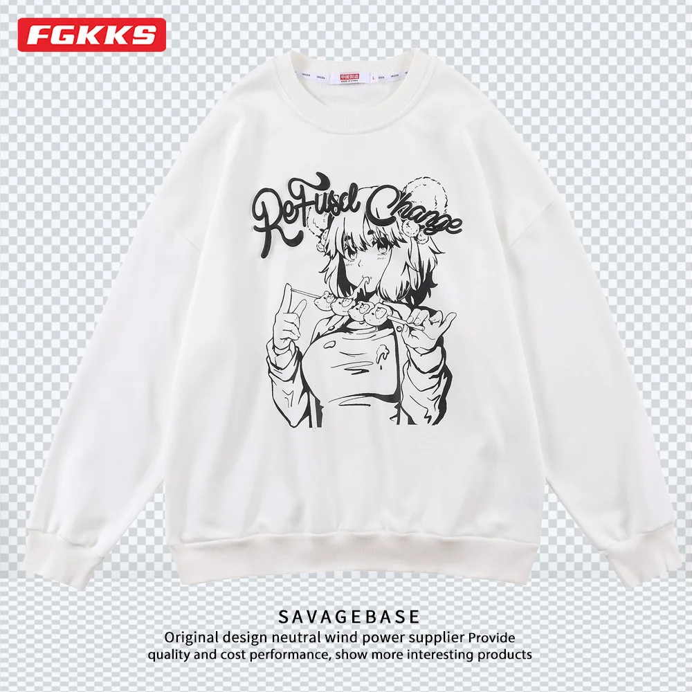 

Spring and Autumn Men's Sweatshirts Cartoon Animation Two-dimensional Printing Long-sleeved Loose High Street Cotton Sweatshirts