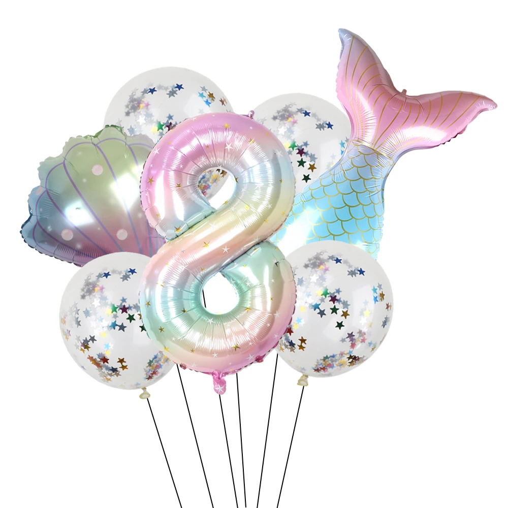 Фольгированные воздушные шары в виде хвоста русалки 7 шт. ракушки 40 дюймов