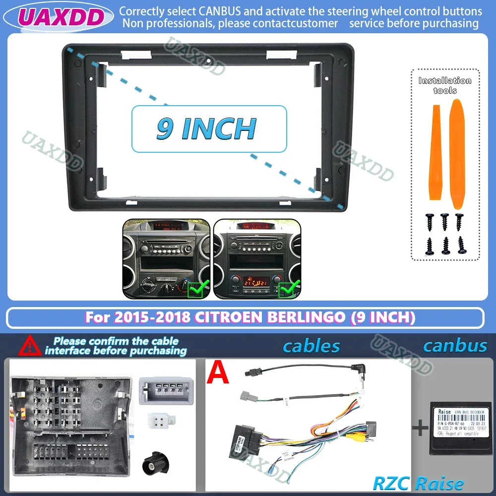 

UAXDD 9-дюймовая Автомагнитола Android С Рамкой Для Установки На Приборную Панель Для CITROEN BERLINGO Partner 2015-2018 (лев...