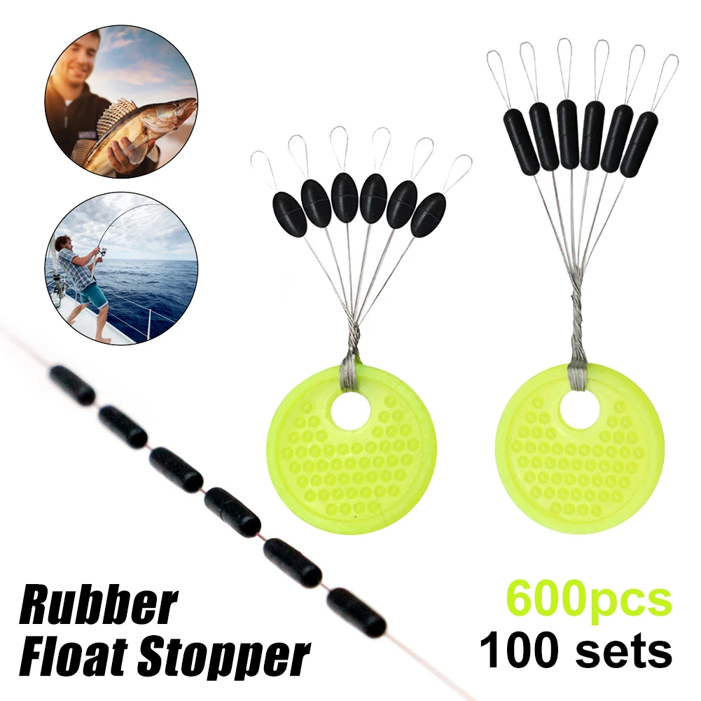 

100pcs 100 Group Set High Quality Rubber Space Beans Sea Carp Fly Fishing Black Rubber Oval Stopper Fishing Float Fishing Bobber