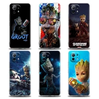 cute anime groot marvel phone case for xiaomi poco x3 x3 m3 f3 9t 11 11x 11t 10t 12 note10 redmi 9a 9 10 9t 9c 5g case