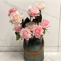 43cm simulation pink rose flower bouquet silk peony artificial fake flower home desktop decoration wedding party decor bouquet