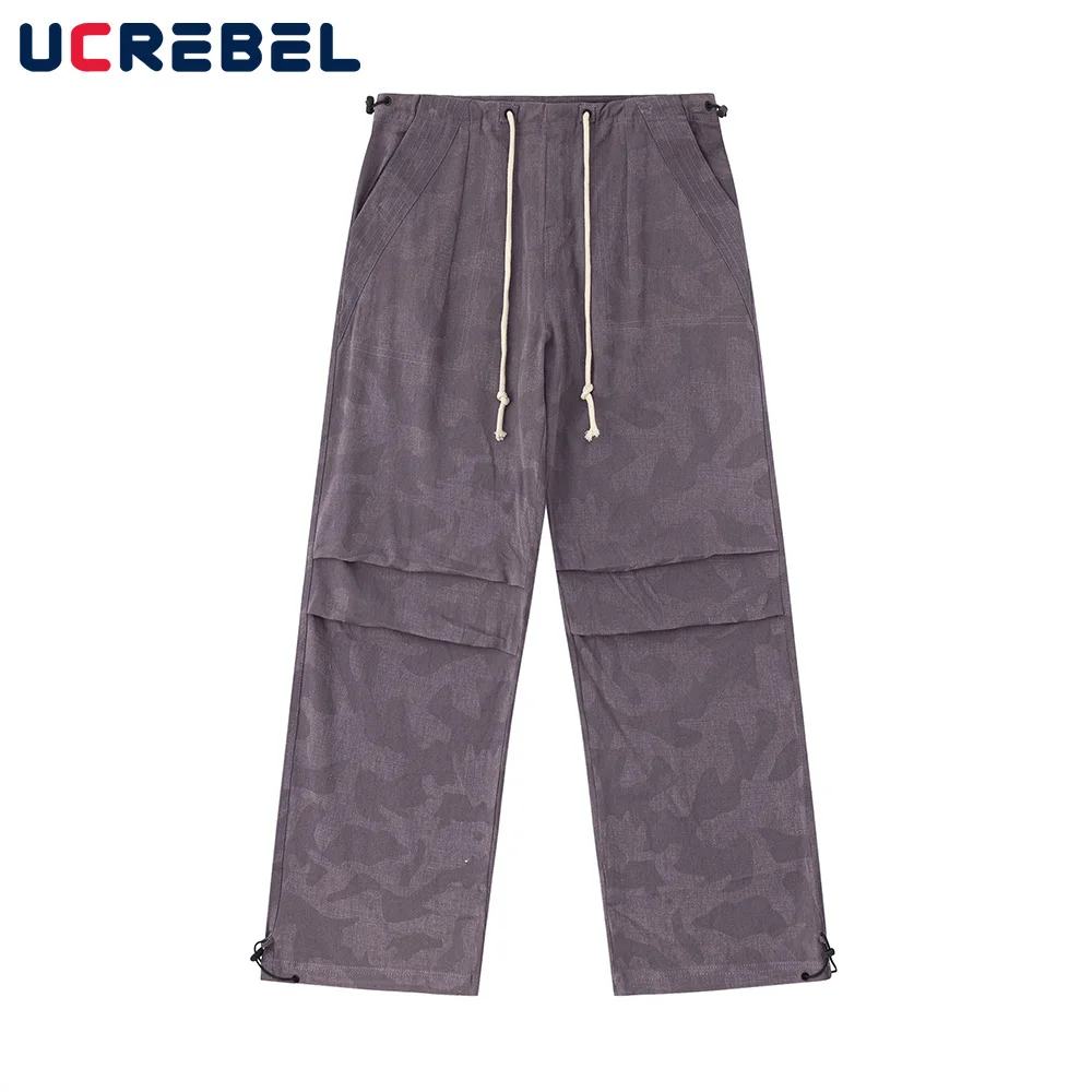 

Брюки мужские Плиссированные камуфляжные, свободные прямые штаны с широкими штанинами, с поясом на резинке, джоггеры, уличная одежда