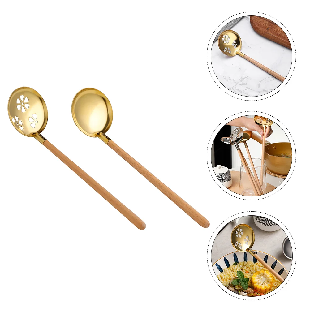 

2pcs Stainless Steel Soup Ladle Spoon Small Slotted Spoon Baking Strainer Hot Pot Ladle Slotted Tablespoon