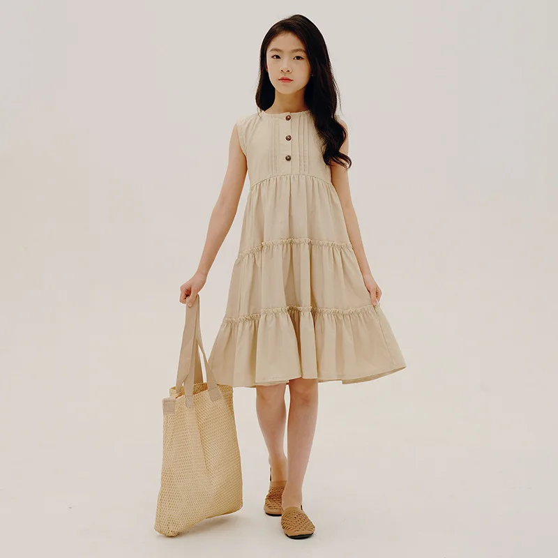 

6 To 16 Years Girls Sleeveless Dress 2022 New Children Summer Vest Dresses Fashionable Kids Brief Clothing A021