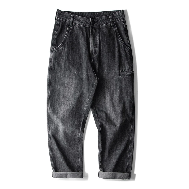 Streetwear Men New Pattern Vintage Recreational Black Pants Port Breeze Straight Cylinder Comfortable Loose Jeans Autumn Female